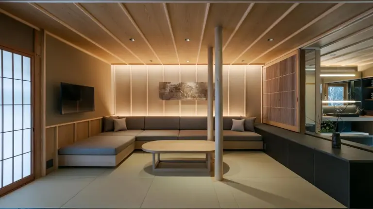 a living room with a couch and a table at ANJIN Gosho Ebisugawa in Kyoto