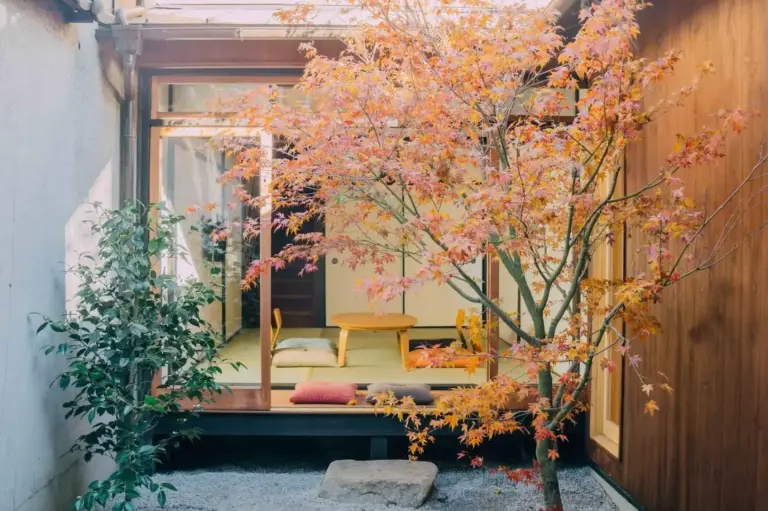 Serene garden area of Casa OGUMO in Kyoto