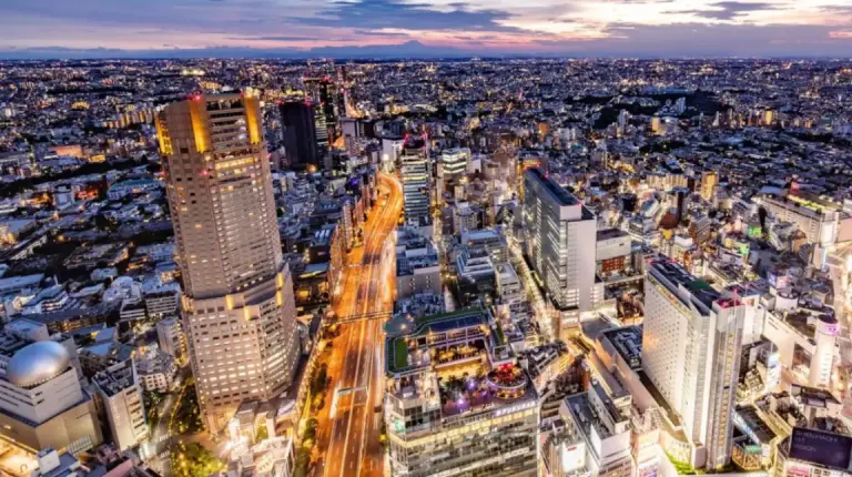 vue aérienne d'une ville la nuit au Cerulean Tower Tokyu Hotel