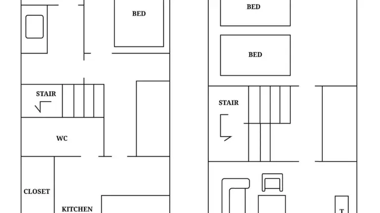 two diagrams showing the floor plans of a house at Gion Shirakawa no Yado in Kyoto