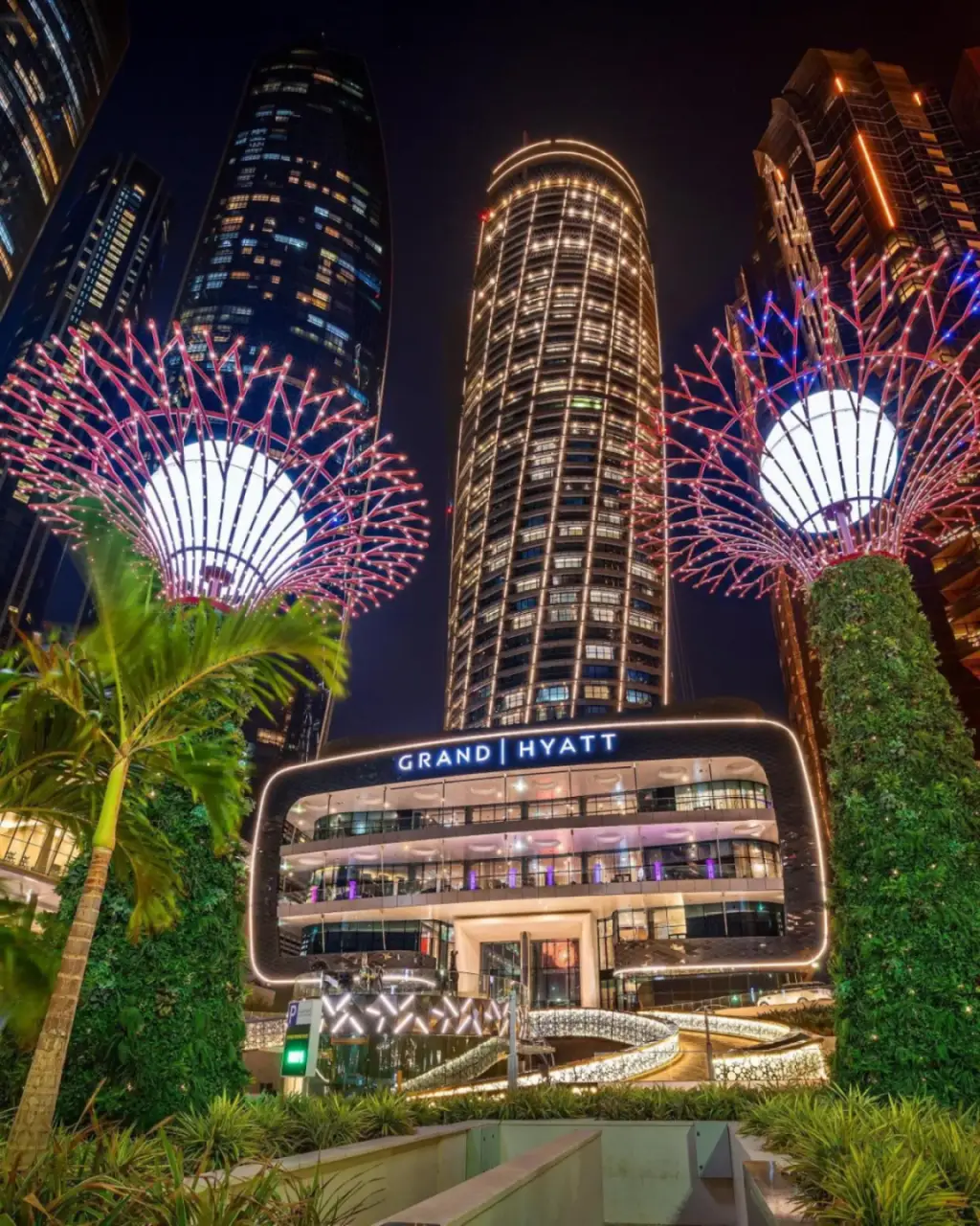 Grand Hyatt Abu Dhabi Hotel & Residences Emirates Pearl exterior view at night