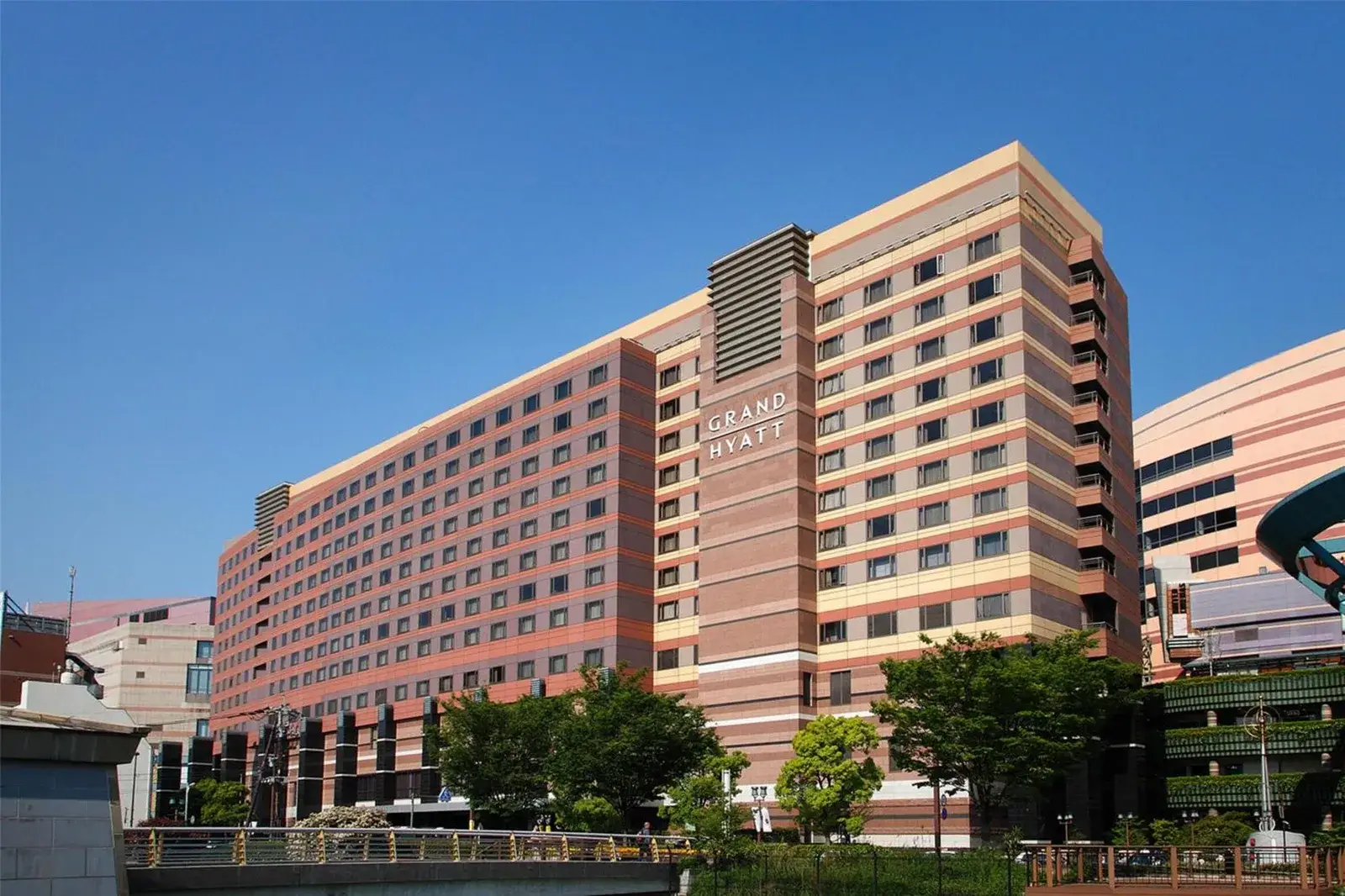 Exterior view of Grand Hyatt Fukuoka, showcasing its architecture.