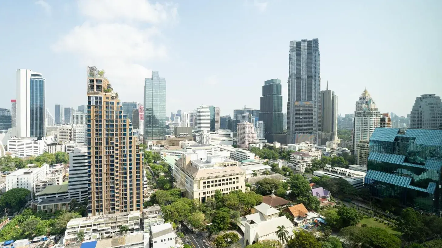 an aerial view of a city with tall buildings at Grand Nikko Bangkok Sathorn in Bangkok