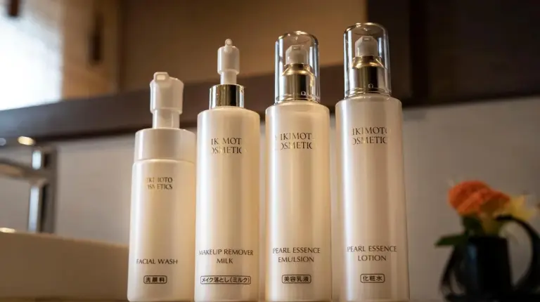 a group of four shampoo bottles sitting on a counter at THE JUNEI HOTEL Kyoto Imperial Palace West in Kyoto