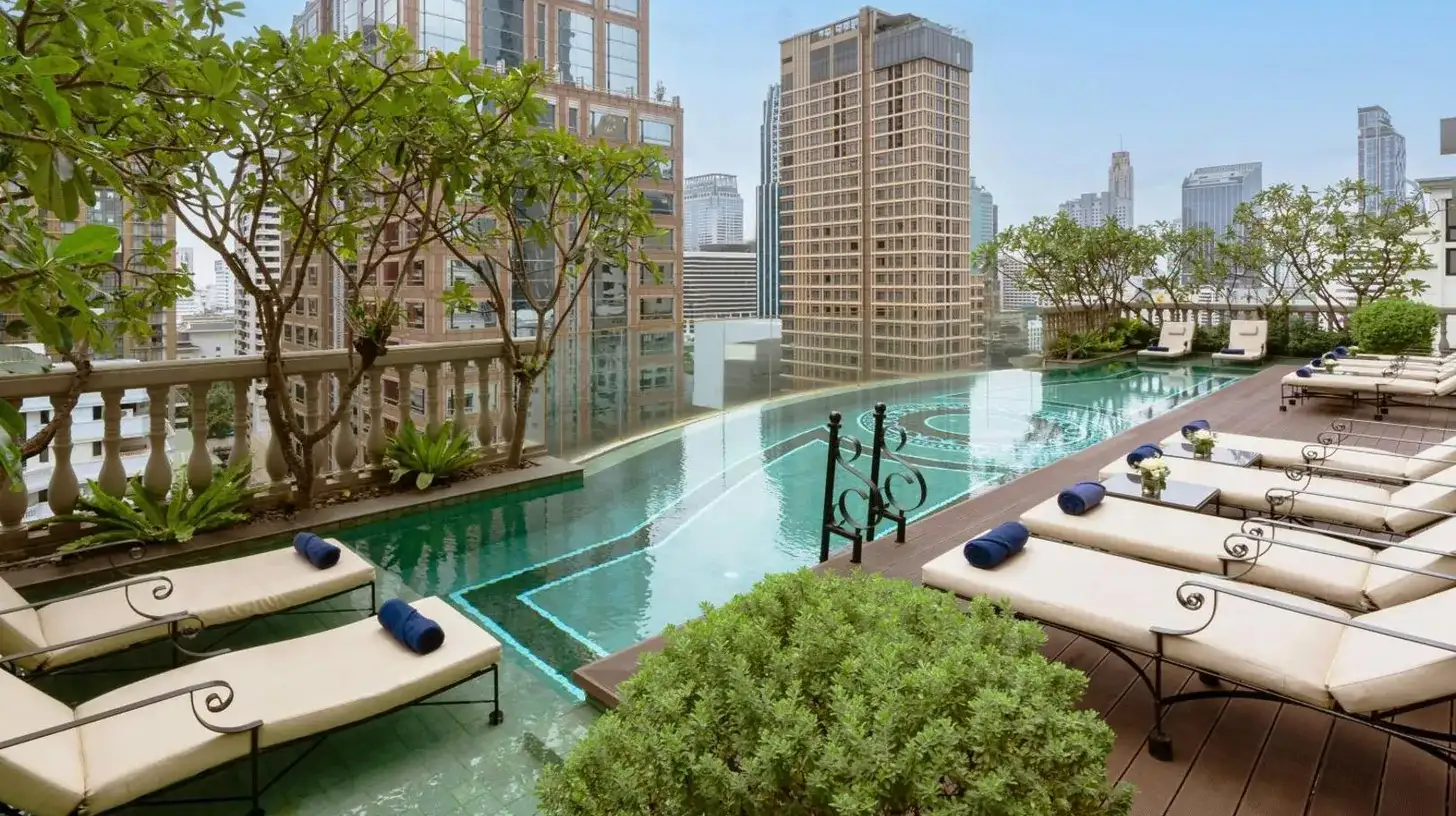a swimming pool on the roof of a building at Hotel Muse Bangkok