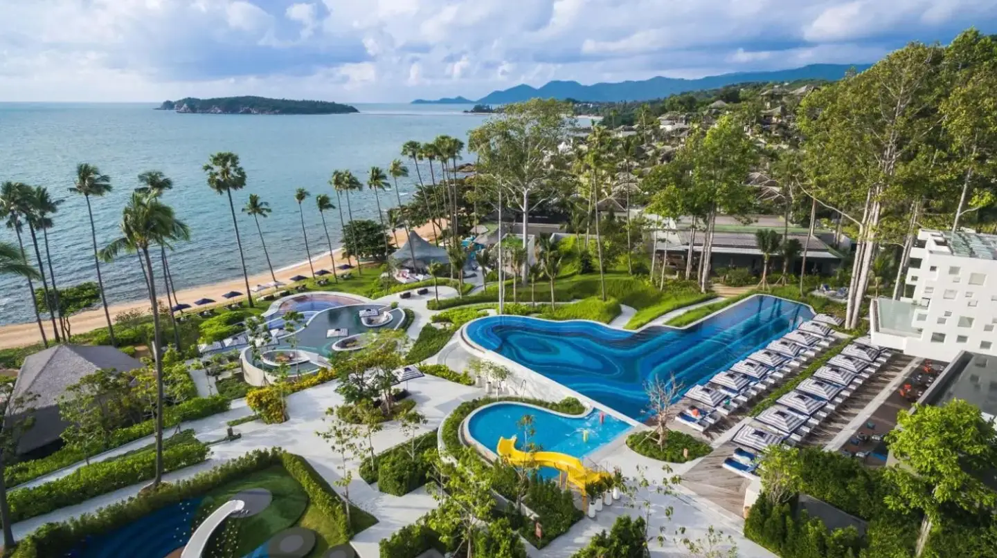 an aerial view of a resort with a swimming pool at Hyatt Regency Koh Samui in Chaweng
