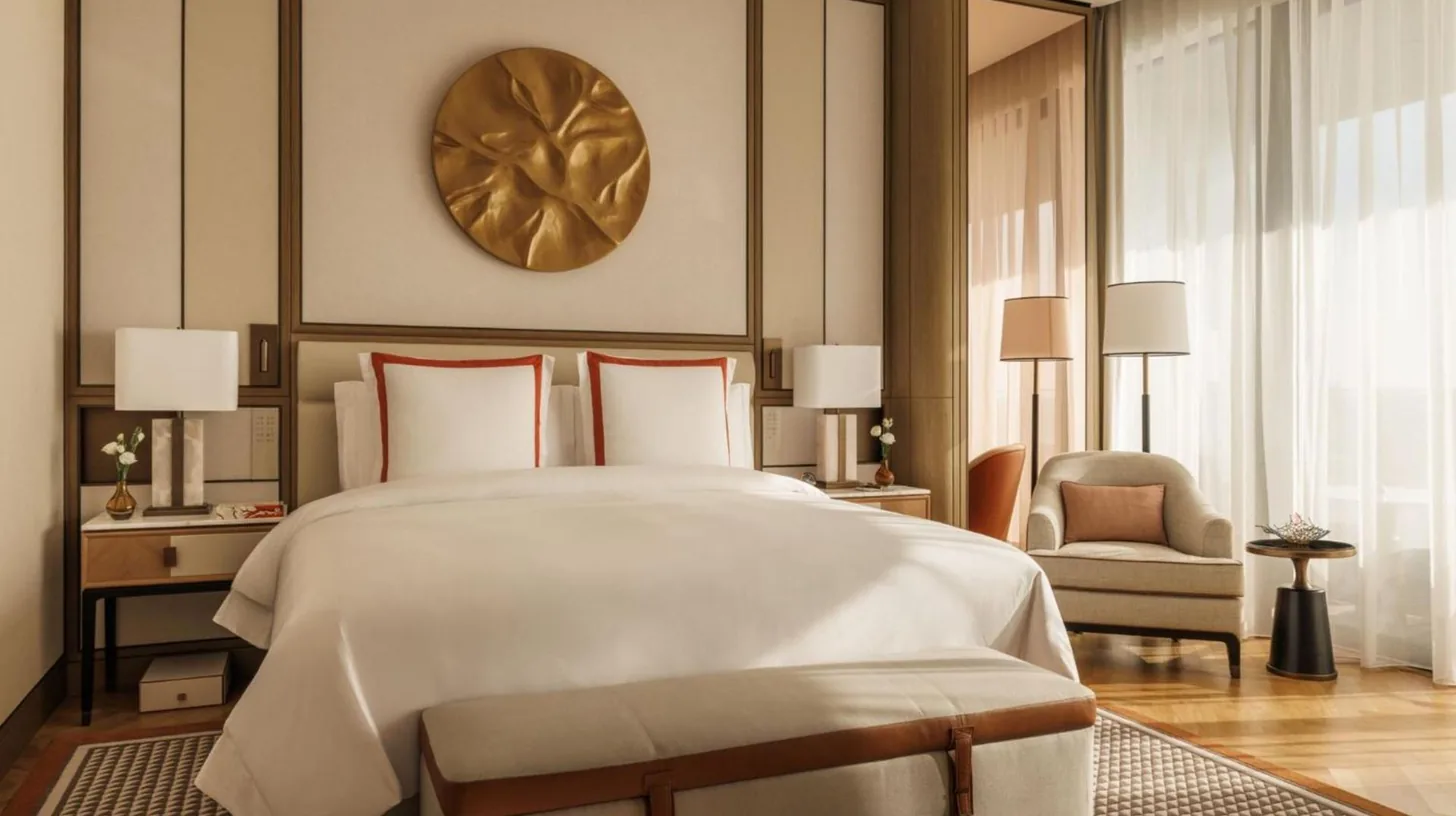a bedroom with a bed and a living room at Jumeirah Marsa Al Arab Dubai in Dubai