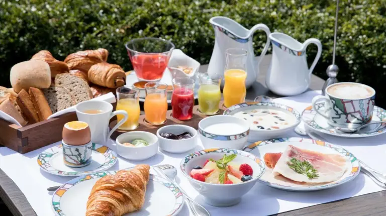 una mesa con un desayuno de pan y croissants en Kobe Kitano Hotel en Kobe