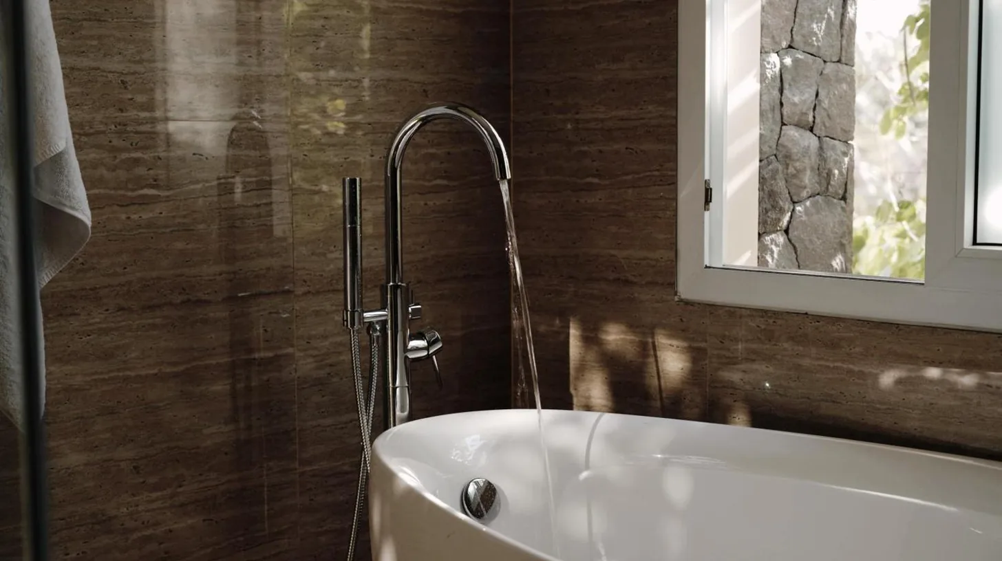 eine Küche mit Holztisch und Essbereich bei Kula Kara Villas Bingin