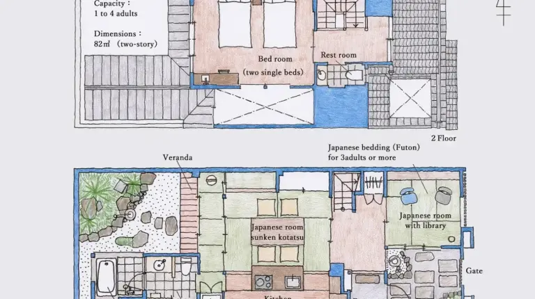 a floor plan and elevation of a house at Kyo no Ondokoro Gokomachi Ebisugawa #3 in Kyoto