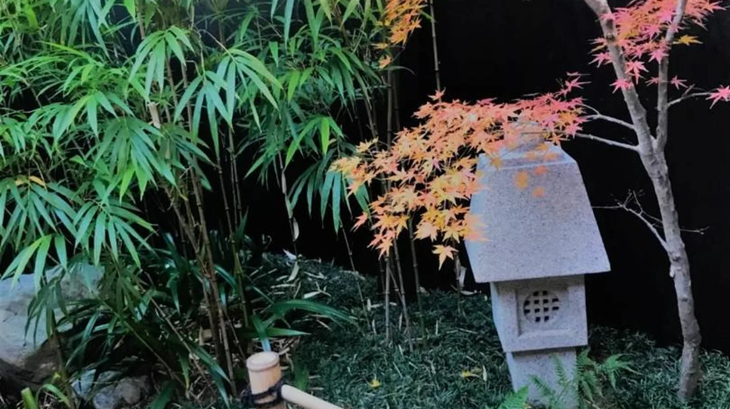 a japanese garden with a stone lantern and a tree at Kyo no Ondokoro Gokomachi Ebisugawa #3 in Kyoto