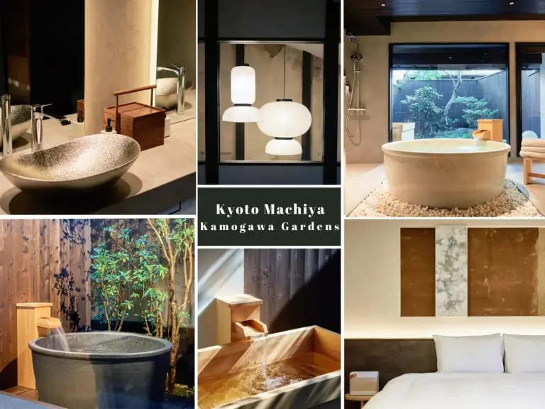 Bañera de lujo en Kyoto Machiya Kamogawa Gardens, ideal para la relajación