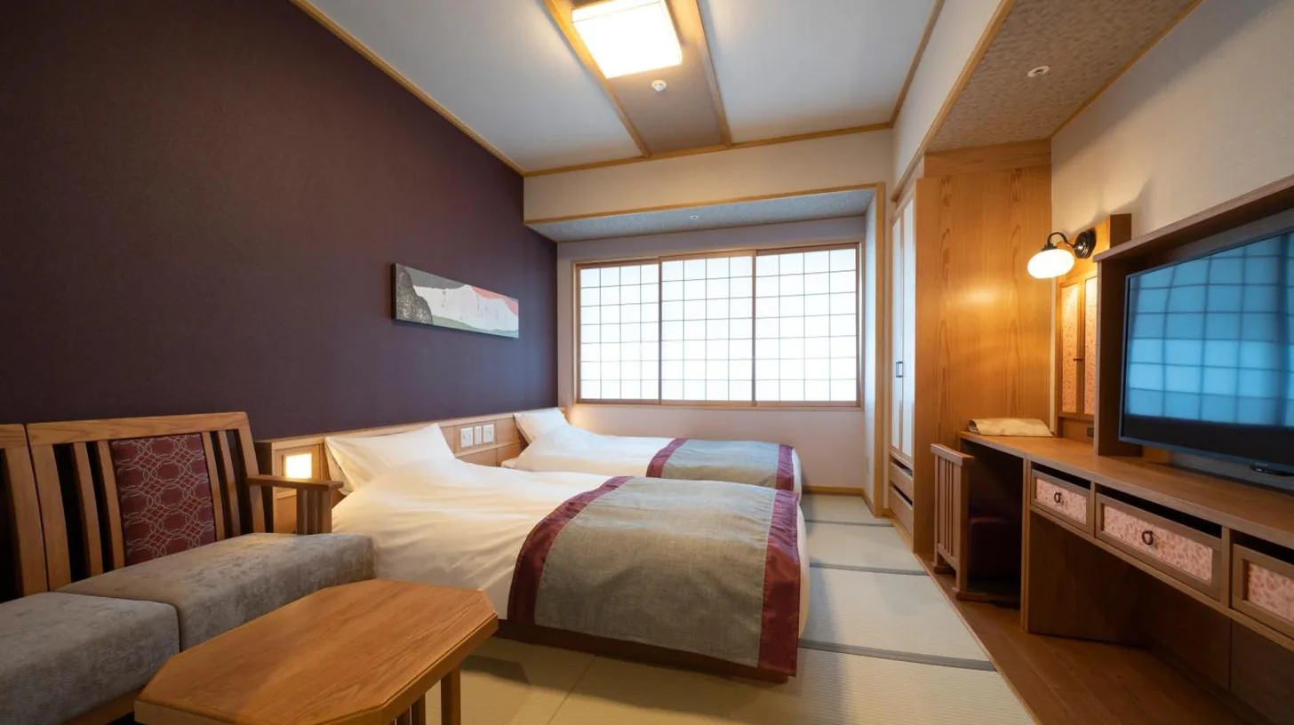 une chambre d’hôtel avec un lit et une télévision à Kyoto Umekoji Kadensho à Kyoto