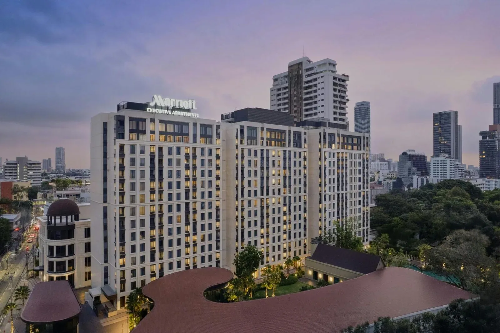 Marriott Executive Apartments, Bangkok Townhall Sukhumvit exterior view showcasing the building and surroundings
