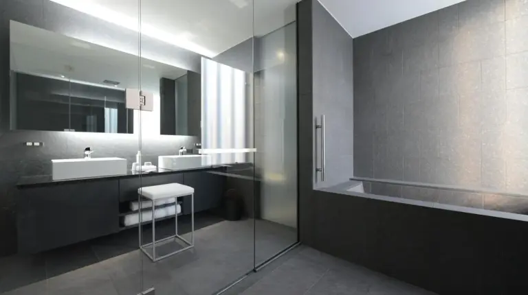 a bathroom with two sinks and a mirror at MOGANA in Kyoto