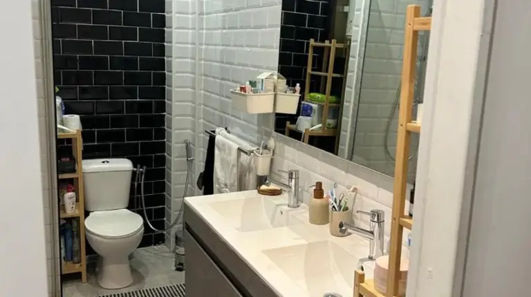 a bathroom with a sink and a toilet and a mirror at New central nice sea down town in Nice