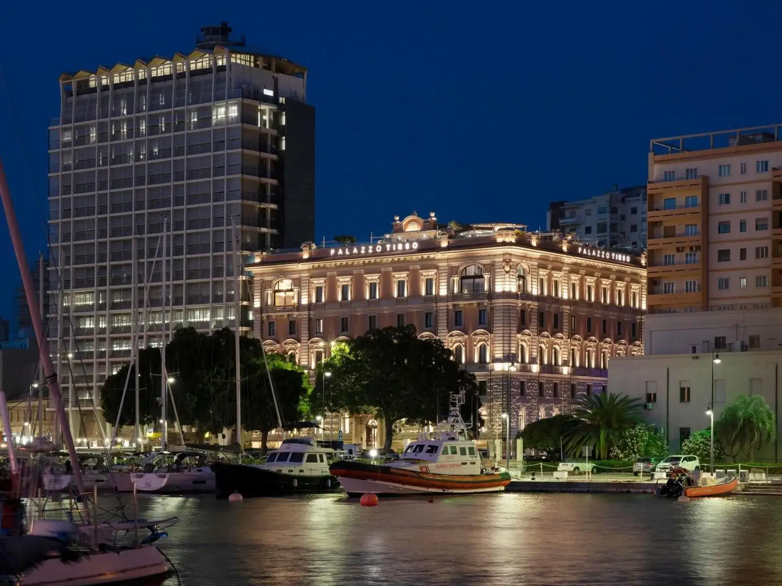 Exterior view of Palazzo Tirso MGallery in Cagliari at night