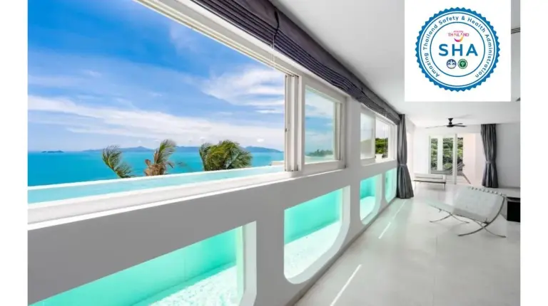 a view of the ocean from the balcony of a house at Panorama Samui Residences in Ban Bang Po