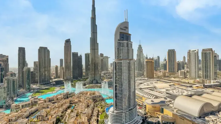 an aerial view of a large city with tall buildings at Panoramic Burj Khalifa Views at Burj Royale by Propigo in Dubai