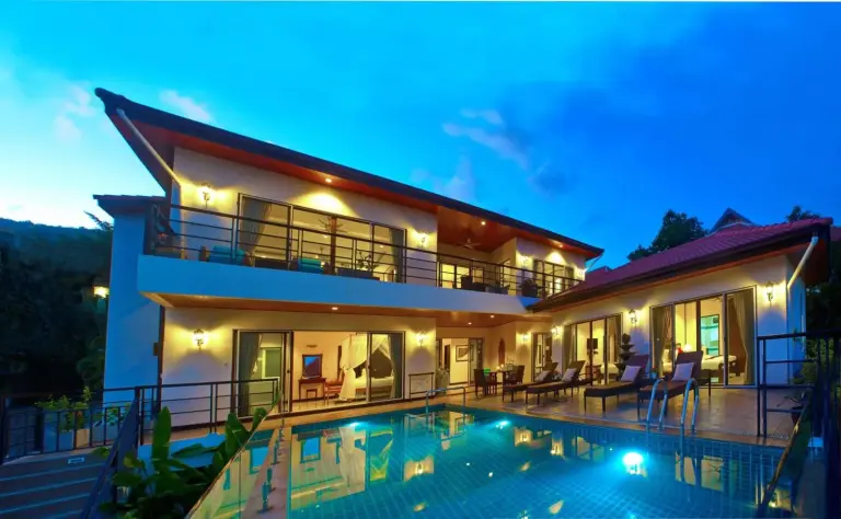 Samui Sunrise Seaview Villa exterior view showcasing the stunning architecture and pool