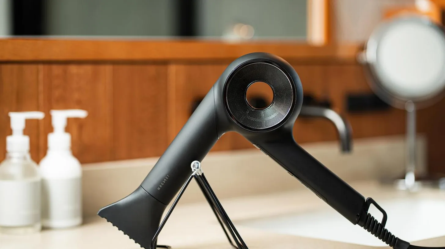 a black hair dryer sitting on top of a counter at Southwest Grand Hotel in Naha