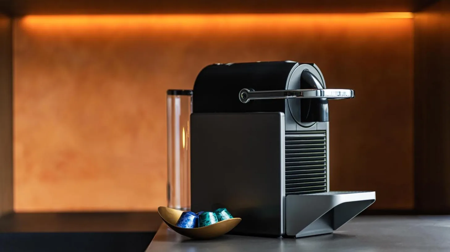 a coffee maker and a bowl of blueberries on a counter at The Gate Hotel Osaka by Hulic in Osaka
