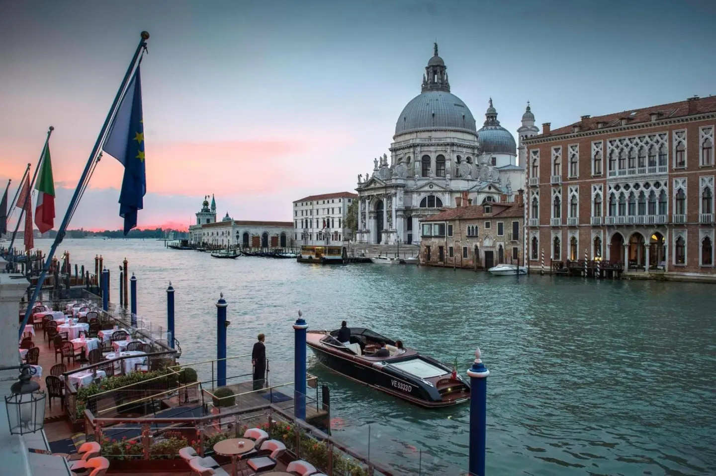 Beautiful exterior view of The Gritti Palace, a Luxury Collection Hotel, overlooking the Grand Canal in Venice.