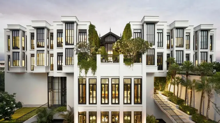 an architectural rendering of a white building with windows at The Siam in Bangkok