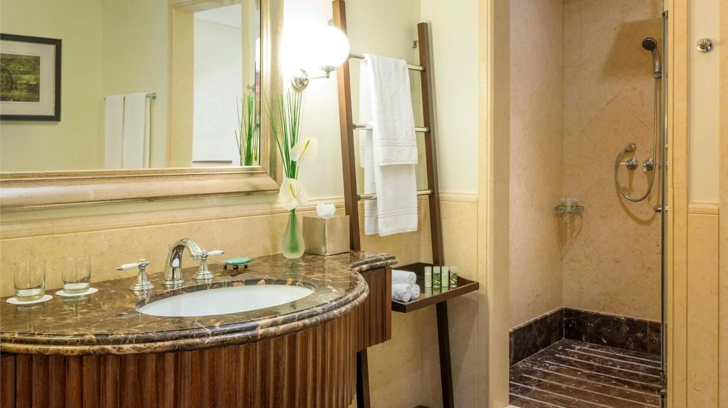 a bathroom with a sink and a shower at The Westin Dubai Mina Seyahi Beach Resort and Waterpark in Dubai