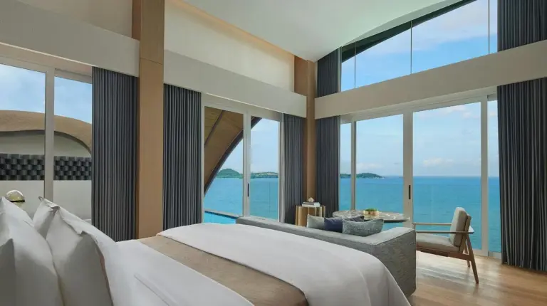 a bathroom with a shower and a sink and a mirror at The Westin Nirup Island Resort & Spa in Belakangpandang