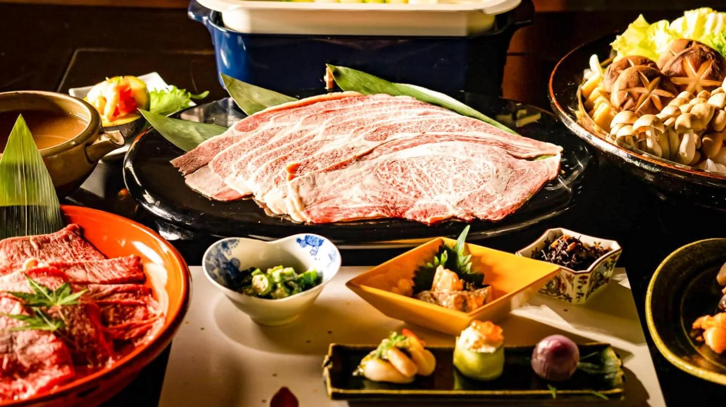 a table with many different types of food on it at Udatsuya in Osaka